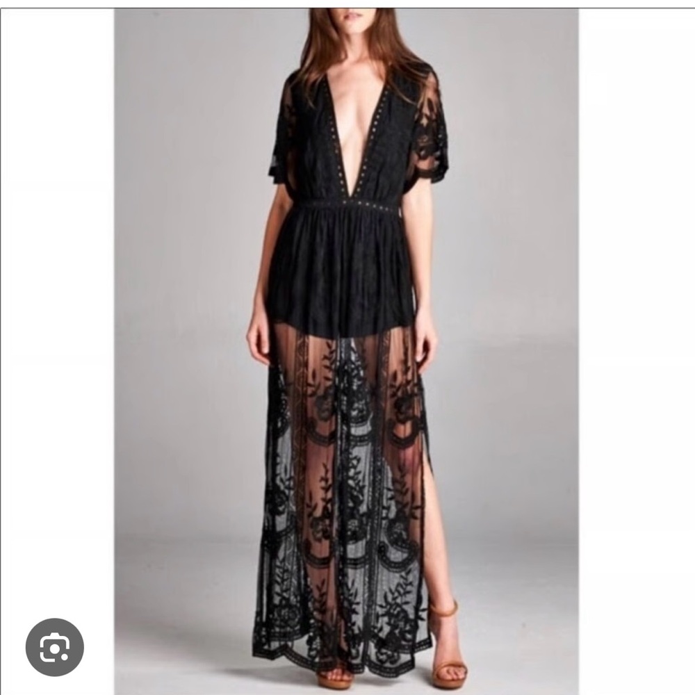Elegant Black Lace Maxi Romper